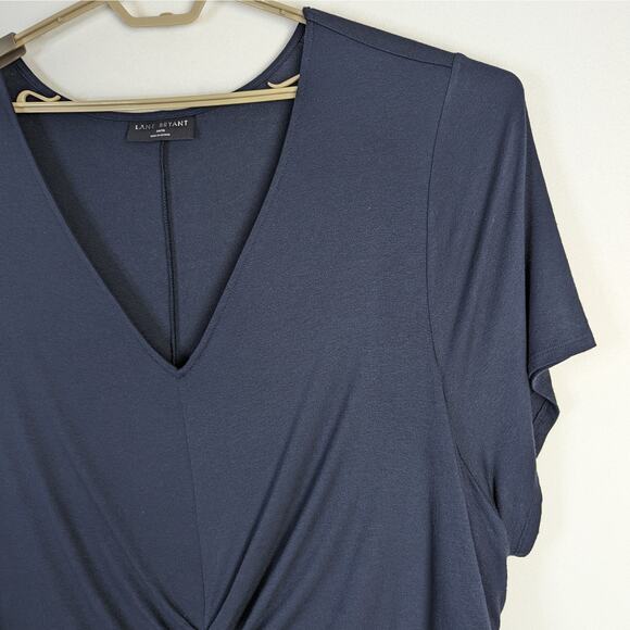 Lane Bryant Stretch V-Neck Short Sleeve Tie Knot Maxi Dress Blue Size 34/36 NWOT - Picture 2 of 10